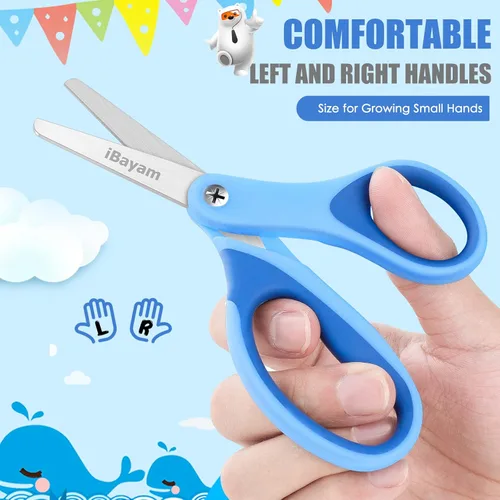 Vista 4 de iBayam Tijeras para niños de 5 pulgadas con tapa, tijeras pequeñas de seguridad para niños de 4 a 12 años, kits de manualidades para álbumes