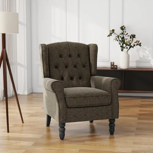 Vista 50 de High Back Accent Chair, Fabric Upholstered Armchair Wingback Chair for Living Room, Comfy Bedroom Reading Seat with Solid Wood Legs, Beige