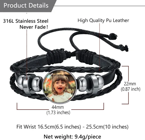 Vista 5 de U7 Pulsera para hombre con cierre de acero inoxidable, brazalete de cuero en estilo calavera o envoltura