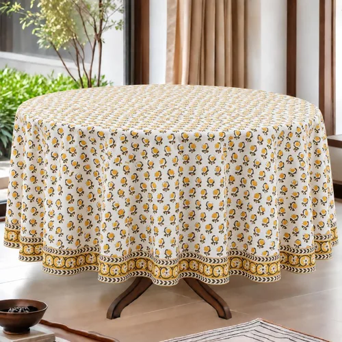 Vista 74 de Ridhi Mantel redondo estampado a mano color rosa flamenco 120 pulgadas 100%