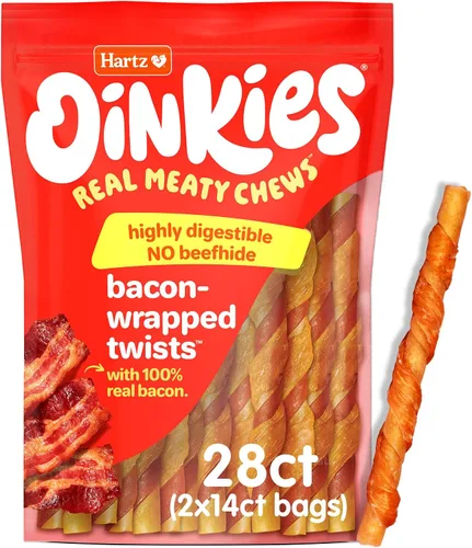 Vista 5 de Hartz Nuevos Oinkies Twists Envueltos en Tocino, Masticas Carnosas Verdaderas con 100% Tocino Real y Sin Piel de Res, 14
