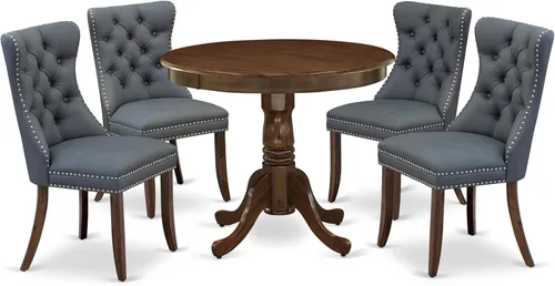 Vista 15 de East West Furniture ANDA5-AWA-12 - Juego de mesa de cocina de 5 piezas, incluye una mesa de comedor redonda con pedestal y 4 sillas Parson tapizadas