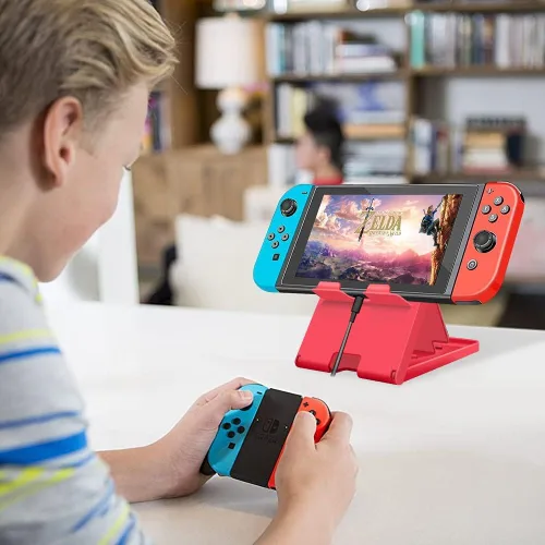 Vista 6 de Soporte compatible con Nintendo Switch, soporte de interruptor ajustable, soporte de teléfono plegable para escritorio, accesorios de soporte