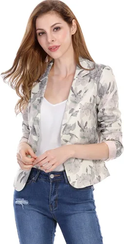 Vista 2 de Allegra K Blazer corto de verano para mujer, con frente abierto, para oficina, trabajo, negocios, casual, ligero, para verano