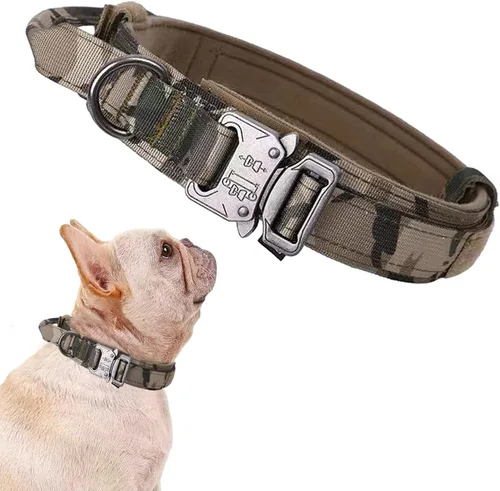 Vista 52 de Collar táctico para perro, ajustable, militar, de nailon, con asa de control y hebilla de metal resistente para perros medianos y grandes (negro, S)