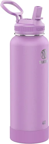 Vista 41 de Takeya Actives - Botella de agua con tapa con popote, duradera y de fácil cuidado, con aislamiento de acero inoxidable, tapa sin BPA con asa