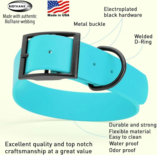 Vista 293 de Dogline Biothane - Collar impermeable para perro con hebilla de liberación rápida, resistente cincha de nailon recubierta con resistente y a prueba