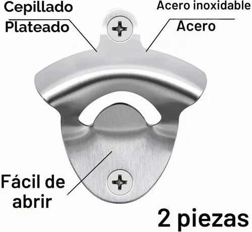 Vista 2 de Abrebotellas montado en la pared de plata cepillada, 2 piezas Brushed Silver