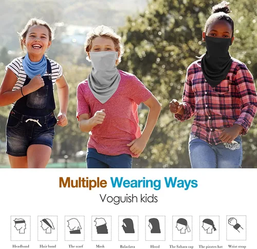Vista 5 de MoKo Cubrebocas tipo bandana para niños con bolsillo para filtro paquete de 3 pasamontañas para el cuello para ciclismo para niños y niñas