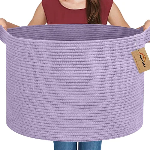Vista 27 de MEGASKET Cesta grande de manta negra, 22 x 22 x 14 pulgadas, contenedor de cuerda tejida para almacenamiento, caja de almacenamiento de juguetes