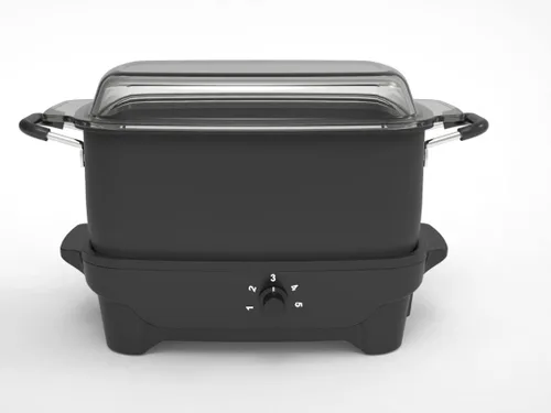 Vista 2 de Plata - Olla de cocción lenta de base plana de 8 cuartos de galón con tapa de vidrio, 5 ajustes de calor, interior antiadherente, asas de tacto