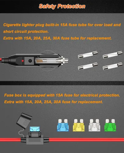 Vista 5 de 12AWG Cable de Cargador de Encendedor de Cigarrillos Resistente, Cable Adaptador de Encendedor de Cigarrillos Macho de 3.3FT con Luz LED y Caja