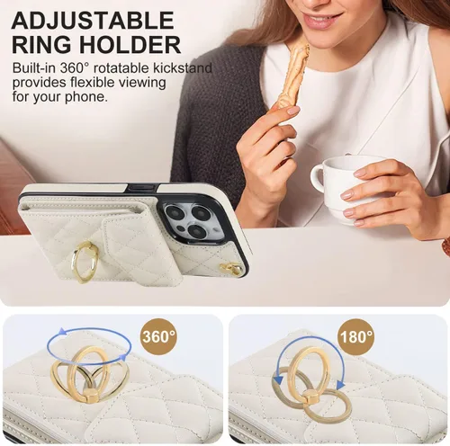 Vista 4 de Asuwish Compatible con iPhone 15 Pro de 6.1 pulgadas, protector de pantalla, correa de muñeca, soporte de tarjeta de bloqueo RFID, funda