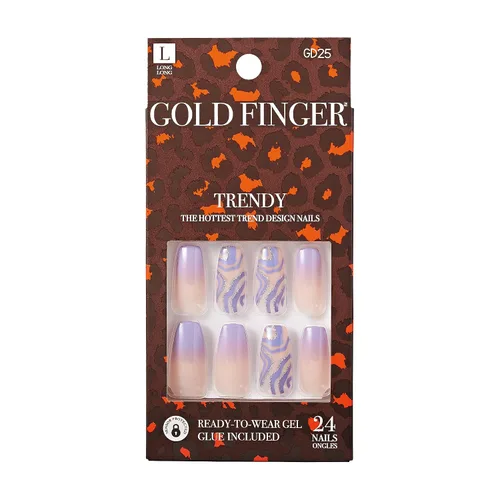 Vista 14 de Gold Finger - Kit de uñas postizas de cobertura completa con pegamento, diseño moderno, gel listo para usar, uñas medianas, largas y extralargas