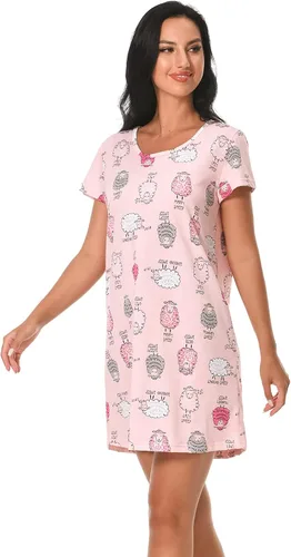 Vista 4 de Paquete de 3 camisones para mujer, de algodón suave, manga corta, camisas de noche con estampado para dormir