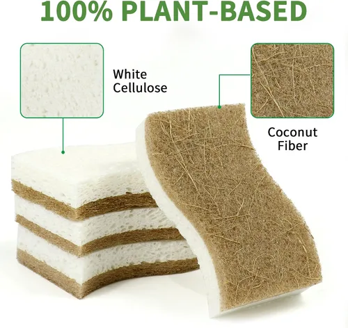 Vista 3 de Paquete de 9 esponjas de cocina naturales biodegradables – Esponja compostable de celulosa y nuez de coco – Esponjas ecológicas sostenibles