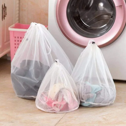 Vista 2 de Bolsas de lavandería de malla para prendas delicadas, bolsa de lavandería con cordón para lavadora antienredos - Blanco S