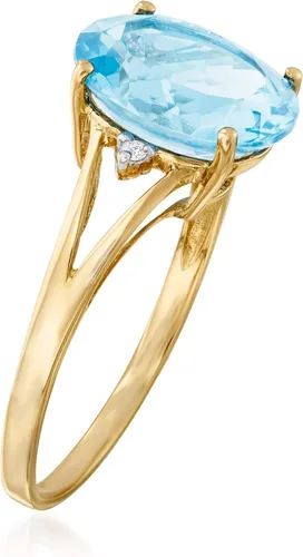 Vista 3 de Ross-Simons Anillo de topacio azul suizo de 5.50 quilates con detalles de diamantes en oro amarillo de 14 quilates