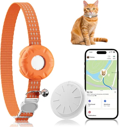 Vista 9 de Rastreador de gatos, collar con hebilla elástica de seguridad, funciona con cualquier collar, rastreador GPS para gatos, compatible con Apple Find