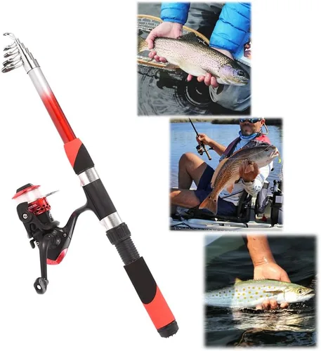 Vista 8 de Kit completo de carrete de caña de pescar con 2 cañas de pescar telescópicas de 6.9 ft, 2 carretes de señuelos de pesca ganchos accesorios bolsa