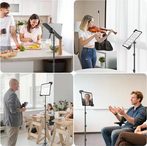 Vista 9 de elitehood Soporte de aluminio para iPad con soporte diagonal para tableta, trípode para iPad de 65 pulgadas de altura ajustable, trípode giratorio