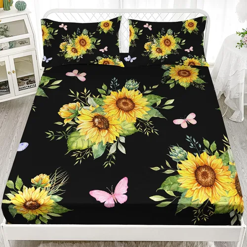 Vista 28 de Nttopship Sábanas y fundas de almohada florales bohemias, sábana bajera ajustable de microfibra suave, bolsillos profundos, decoración