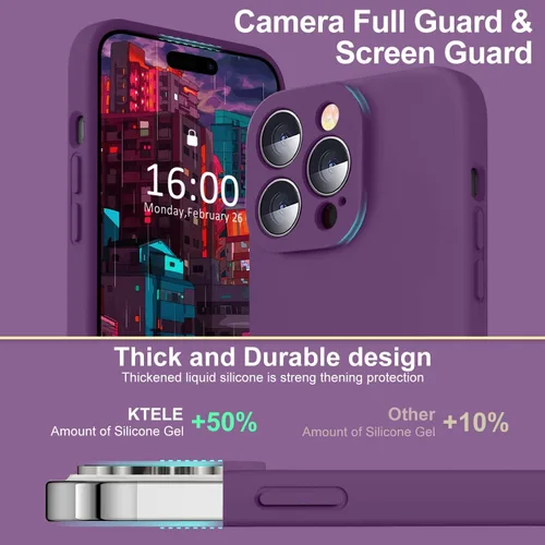 Vista 4 de Funda compatible con iPhone 14 Pro, silicona mejorada [protección de cámara] [forro de microfibra suave] Funda de goma de gel delgada cubierta Uva