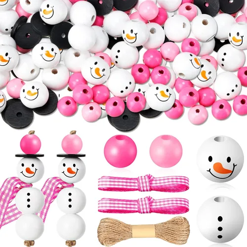Vista 15 de Yulejo 180 Pcs Christmas Snowman Wooden Plaid Bead Winter Xmas, Blue
