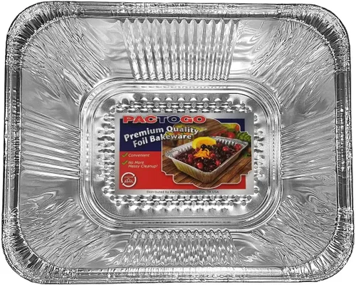 Vista 3 de Sartén para asar mesa de vapor de aluminio extra profundo de 4 pulgadas de tamaño medio (1/2) - Recipientes desechables ideales para hornear
