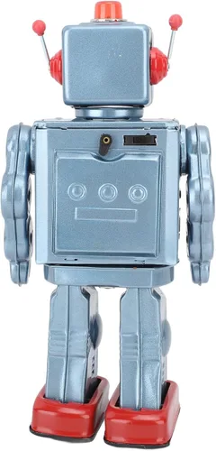 Vista 3 de Robot vintage, robot giratorio eléctrico retro para colección, Navidad, regalo, fiesta, cumpleaños, festival, sorpresa, recuerdos, lata Azul