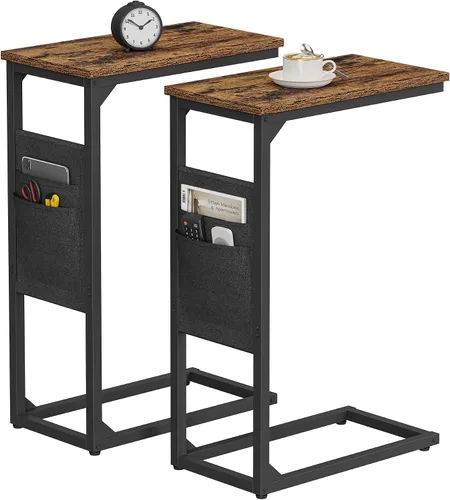 Vista 14 de TUTOTAK - Mesa auxiliar en forma de C, mesa lateral para sofá, mesa de sofá con bolsa de almacenamiento, bandeja para TV para sala de estar, Negro