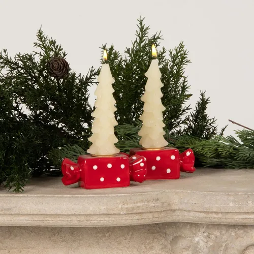 Vista 4 de Creative Co-Op Velas cónicas en forma de árbol sin perfume, ponche de huevo, juego de 2 en caja, 5 pulgadas Eggnog