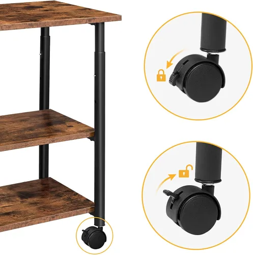 Vista 5 de HOOBRO Soporte para impresora, carrito industrial de 3 niveles para impresora debajo del escritorio con estante, estante de almacenamiento móvil