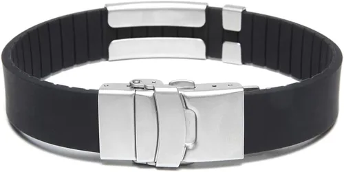 Vista 2 de Pulsera de alerta médica de silicona y etiqueta de identificación de acero inoxidable, pulsera médica de salud de emergencia para mujeres y hombres