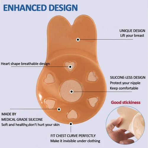Vista 2 de Adhesive Bra Push Up Invisible Strapless Backless Sticky Bra Lift Nipple Cover for Women 2 Pairs