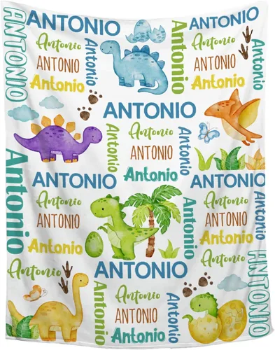 Vista 72 de Manta de regalo personalizada de dinosaurio con nombre para niñas, niños, recién nacidos, dinosaurio, manta personalizada para envolver al bebé