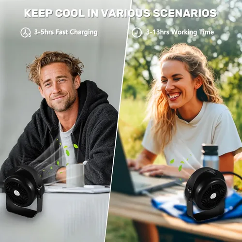 Vista 6 de VAVOFO Ventilador de Escritorio, Pequeño Ventilador de Mesa LED Portátil Silencioso, Inclinación de 180°, 100 Velocidades, 5 Modos, Ventilador