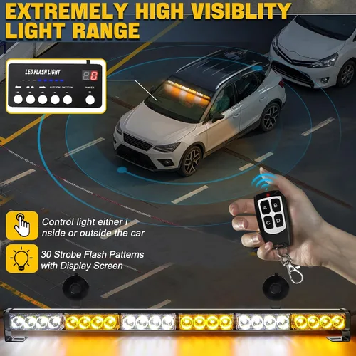 Vista 2 de 29D6-TT, Blanco/Ámbar 13 Flash Patterns,Pattern Memory,Waterproof(Non-submersible),12V Fit,Suction Mount,Fits Emergency & Construction Vehicles