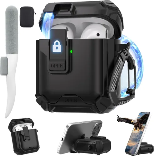 Vista 29 de Maxjoy Funda protectora para AirPods 4 2024, funda protectora para AirPods de 4ª generación con bloqueo automático, compatible con MagSafe Verde