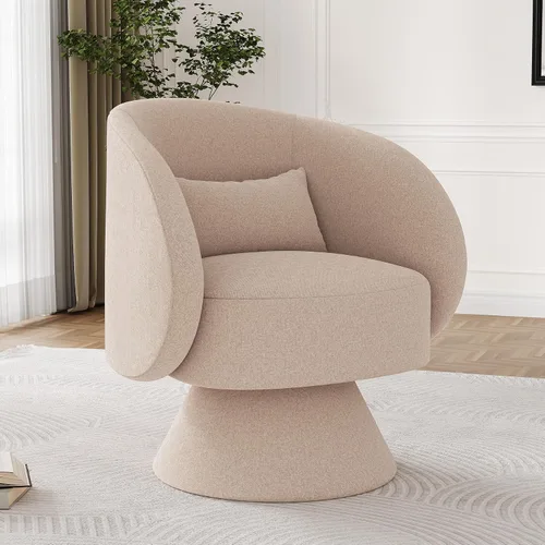 Vista 13 de Silla Giratoria de Barril, Sillas Giratorias de Acento Tapizadas para Acurrucarse para Sala de Estar, Cómodo Sillón Giratorio Redondo Pequeño