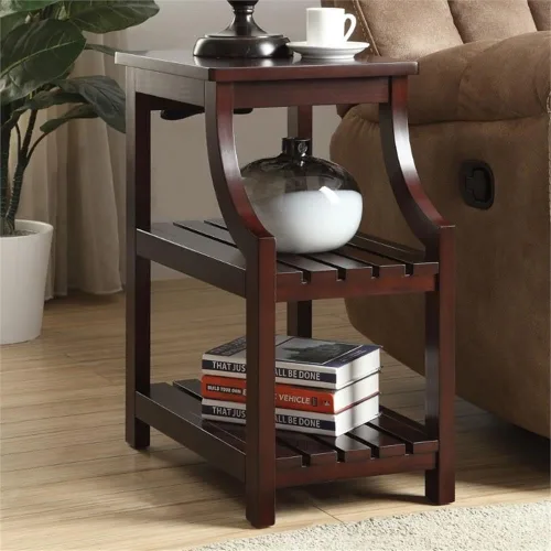Vista 2 de Acme Wasaki - Mesa auxiliar de madera con 2 estantes en color espresso