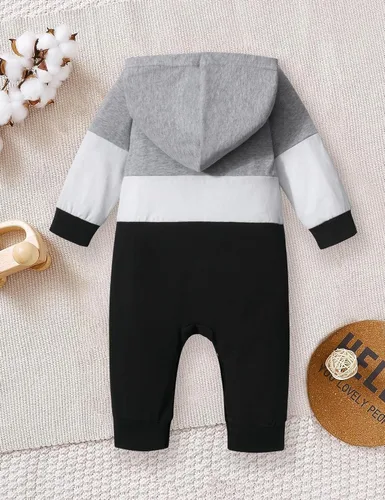 Vista 5 de Ropa de bebé niño, ropa de bebé con estampado de letras de manga larga con capucha para bebé niño