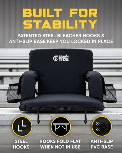 Vista 4 de BRAWNTIDE - Asiento para estadio con respaldo, cómodo cojín, acolchado grueso, 2 ganchos para gradas, 4 bolsillos, silla de estadio ideal