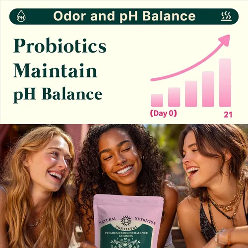 Vista 6 de Gomitas de equilibrio femenino prémium para mujer, gomitas de piña para mujeres, probióticos de pH y apoyo inmunológico, veganas, sin gluten, 60