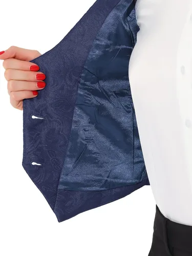 Vista 5 de Allegra K Chaleco de traje para mujer, chaleco vintage con botones jacquard steampunk