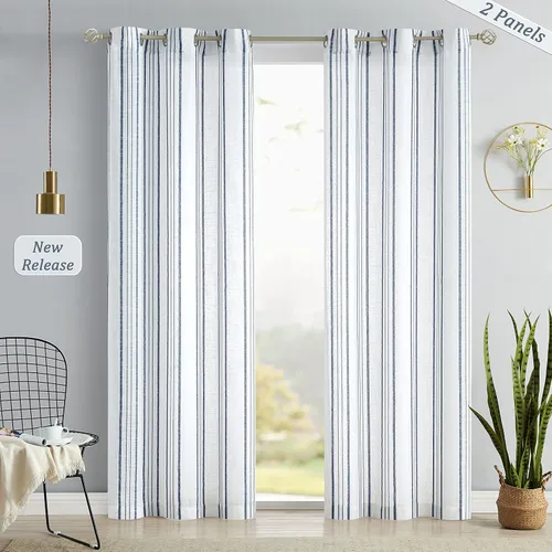 Vista 10 de SXZJTEX Cortinas de cocina para cafetería, cortinas traslúcidas a rayas negras, patrón de rayas finas, estilo rústico, cortinas cortas para baño