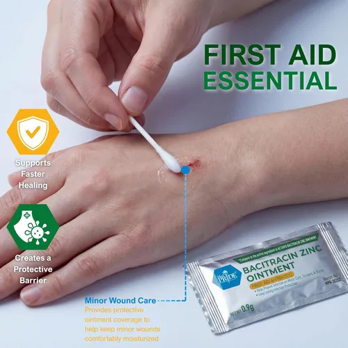 Vista 2 de MED PRIDE Ungüento de zinc de bacitracina, crema antibiótica para heridas, quemaduras, cortes, 144 paquetes de tamaño de viaje x 0.03 oz, primeros