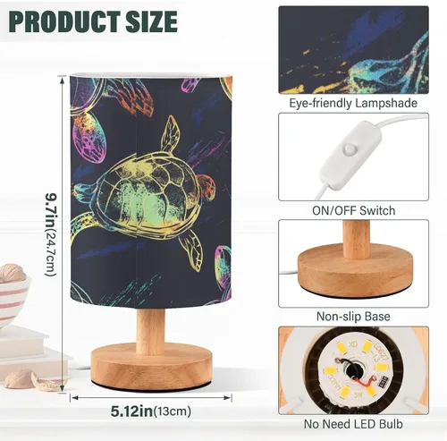 Vista 3 de Lámpara de mesa colorida de neón con diseño de tortugas de neón, lámpara de mesa de noche, lámparas de mesa de moda para niños para el hogar