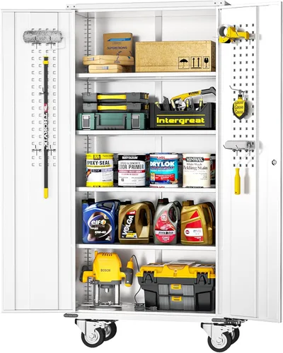 Vista 20 de INTERGREAT Armario de almacenamiento de metal con cerradura, gabinete de almacenamiento de metal con cerradura de 72 pulgadas de alto con puertas