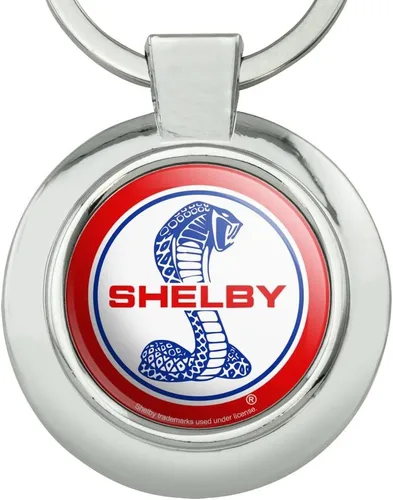 Vista 3 de Shelby Cobra - Llavero con logotipo patriótico, redondo, cromado, metal